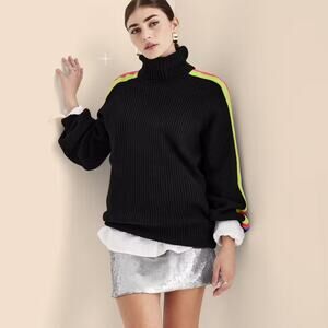 Future Collective Kahlana Barfield Brown Sweater Womens S Neon Retro 80s Knit